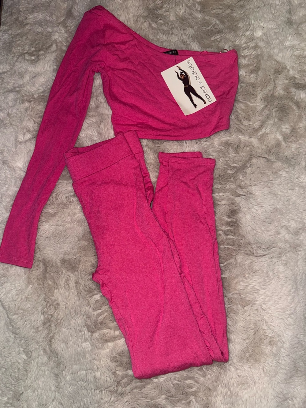 naked wardrobe Hot Pink One-Shoulder Crop Top & Leggings Set